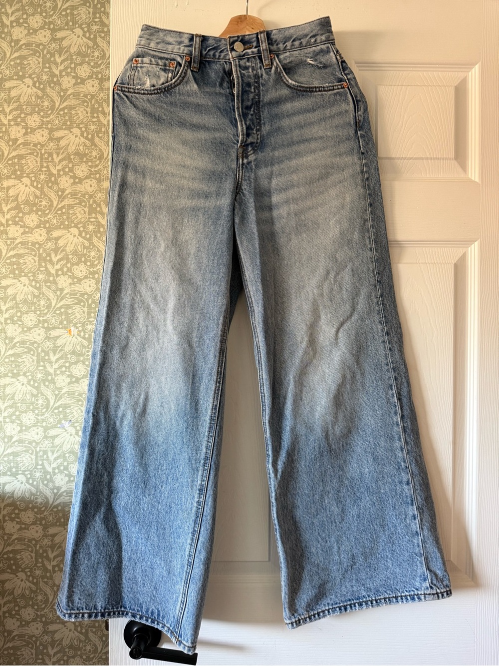 GRLFRND Light Blue High Rise Crop Wide Leg Denim Jeans